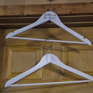 2 Wooden White Hangers For Mother Of Groom Writing Is In Black